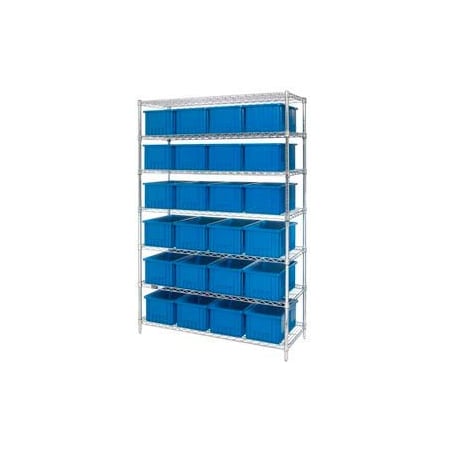 Global Industrial Chrome Wire Shelving With 24 8inH Grid Container Blue, 48x18x74 269019BL